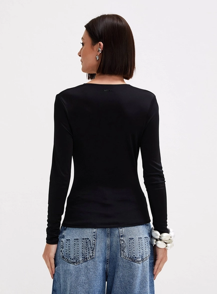 Blusa Manga Longa Com Decote V