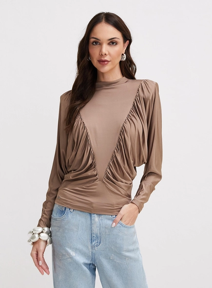 Blusa Manga Longa Com Drapeado