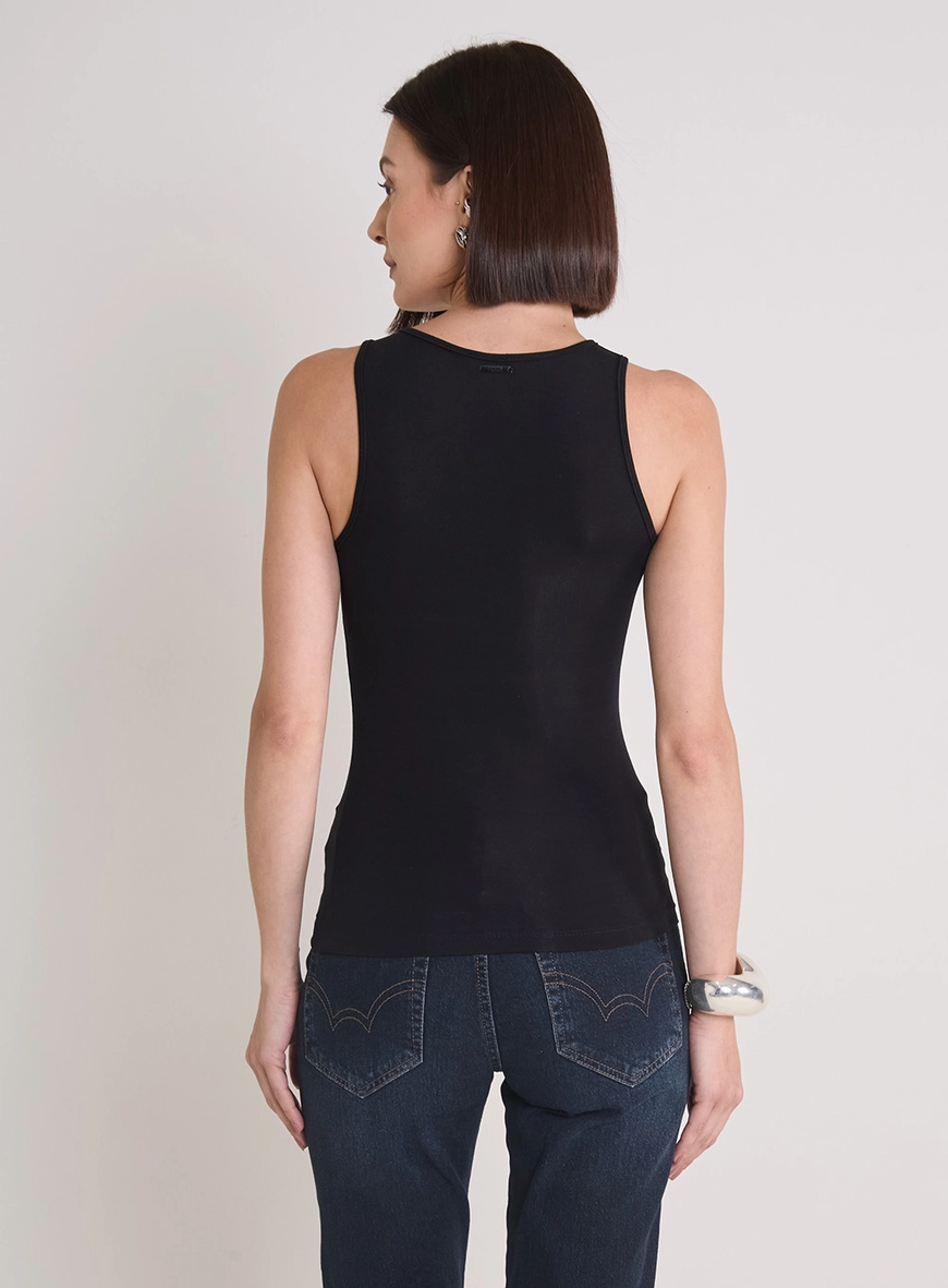 Regata Feminina Slim Com Drapeado Preto
