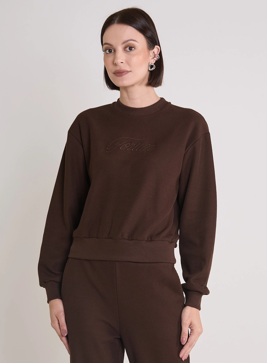 Blusão Amplo Feminino Com Bordado Marrom