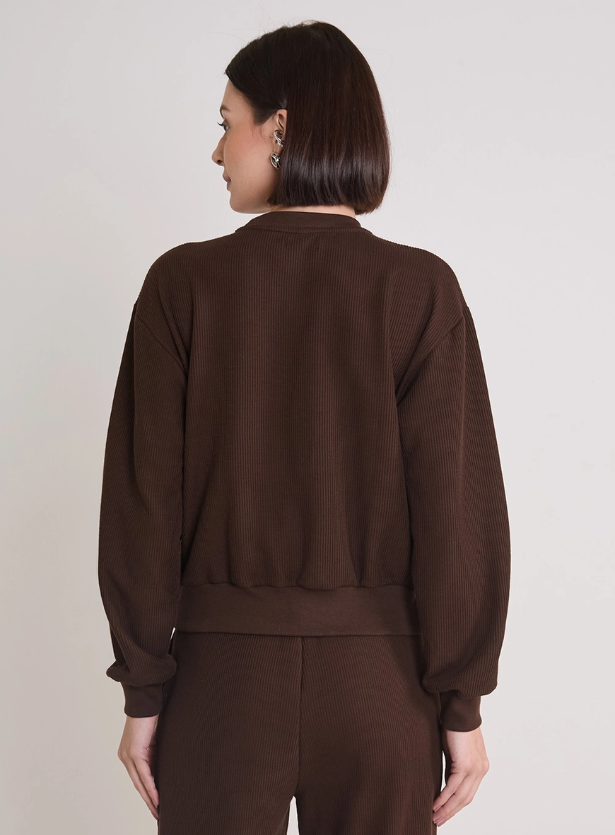 Blusão Amplo Feminino Com Bordado Marrom