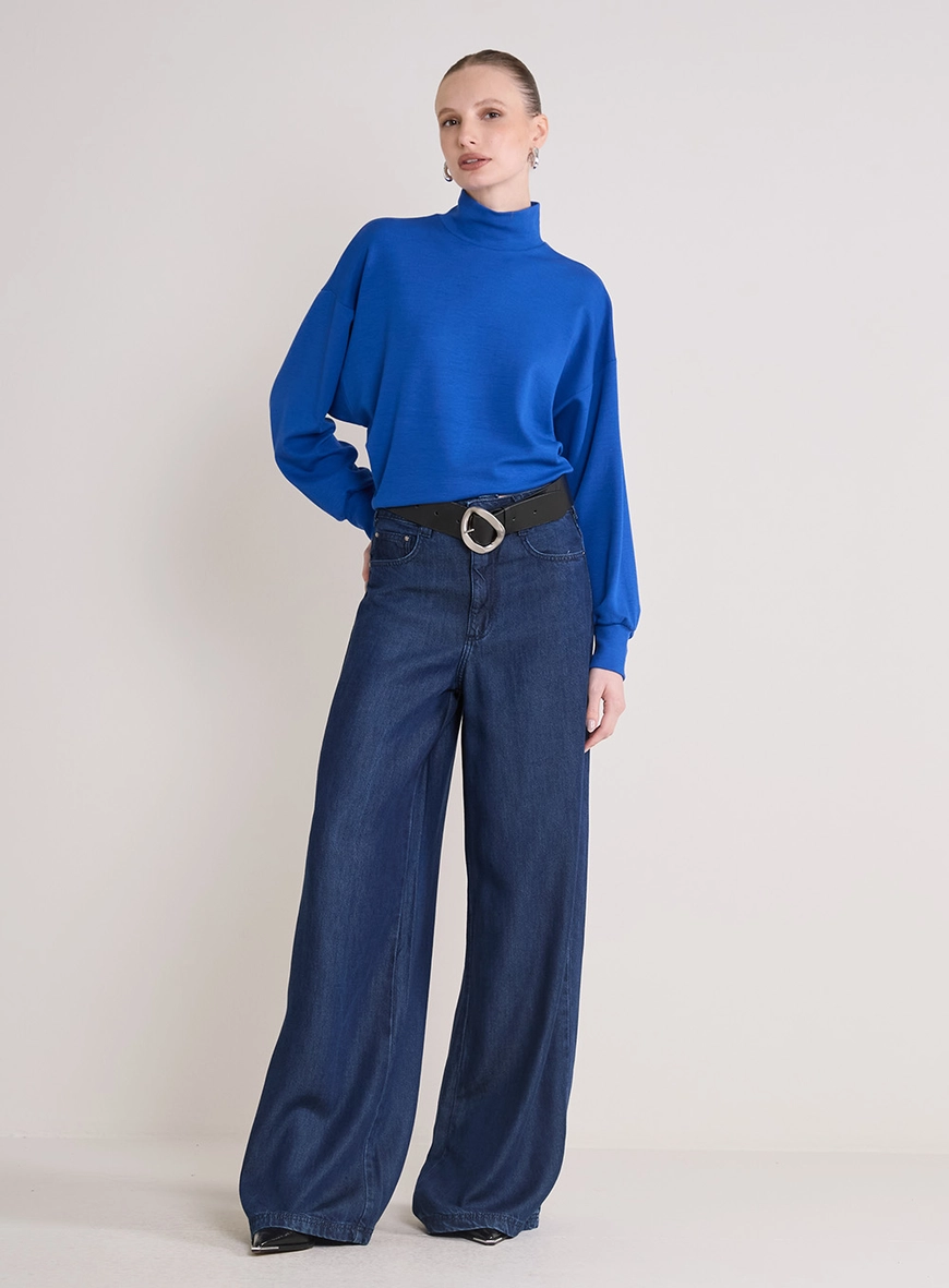 Blusão Feminino De Gola Alta Azul