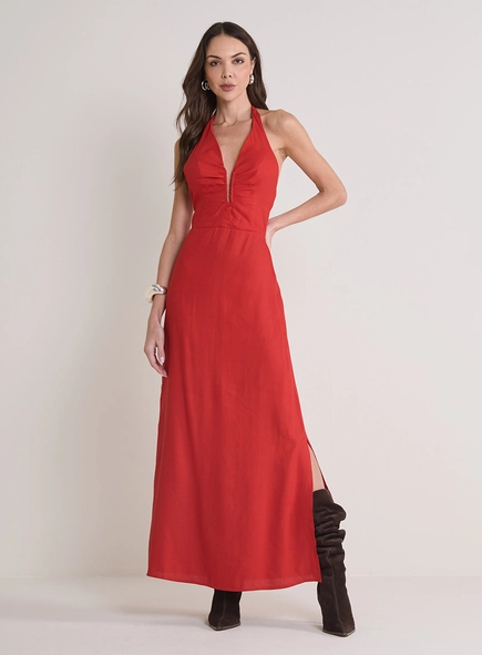 Vestido Longo Acinturado Frente Única
