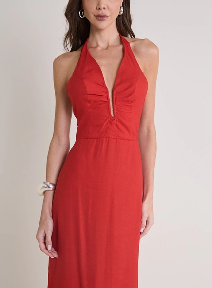 Vestido Longo Acinturado Frente Única