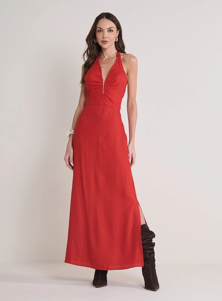 Vestido Longo Acinturado Frente Única