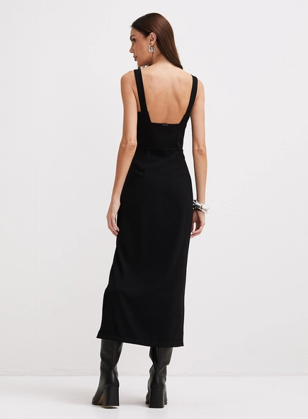 Vestido Midi Estruturado Com Fenda