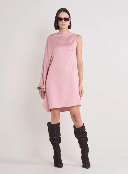 Vestido Curto Assimétrico De Um Ombro Só