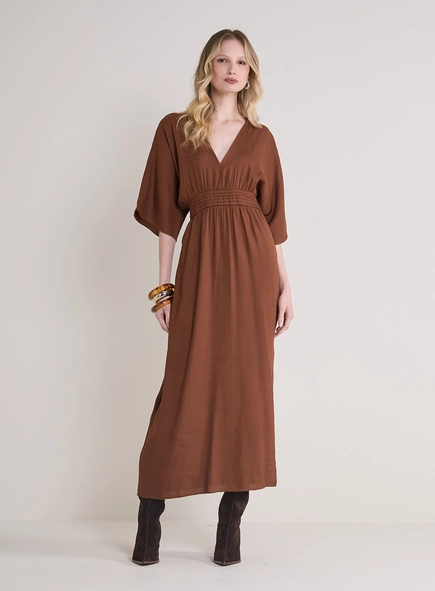 Vestido Longo Reto Decote Com Elástico