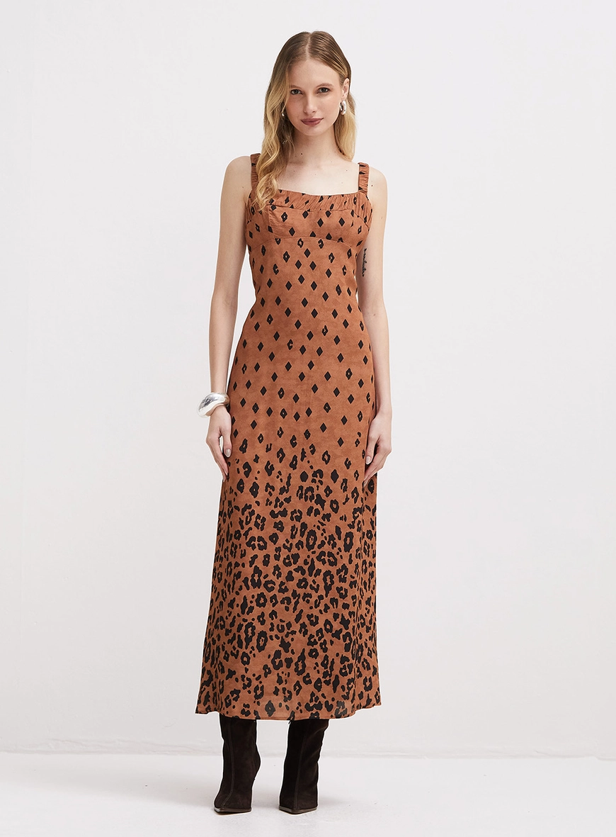 Vestido Midi Amplo Animal Print Geo Estampados