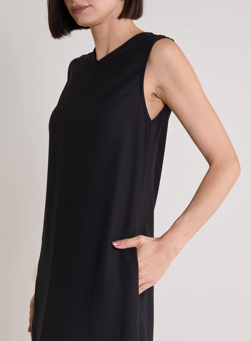 Vestido Midi Solta Com Bolso Preto