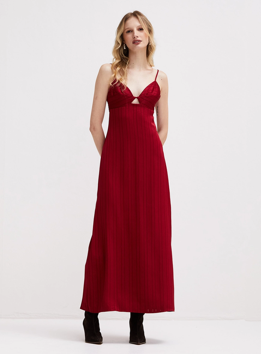 Vestido Maxi Midi Com Listras Vermelho