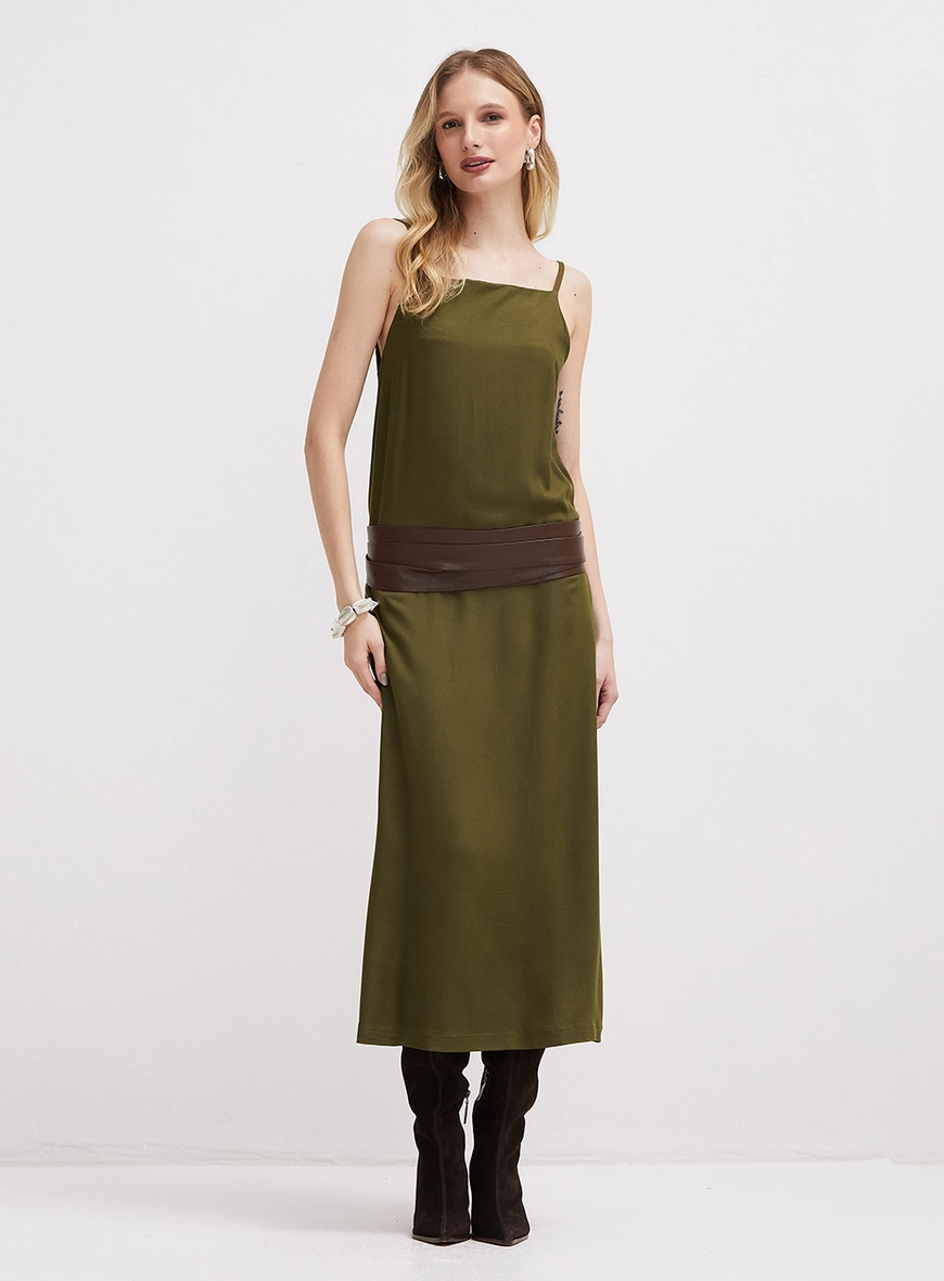Vestido Midi Reto De Alças Verde
