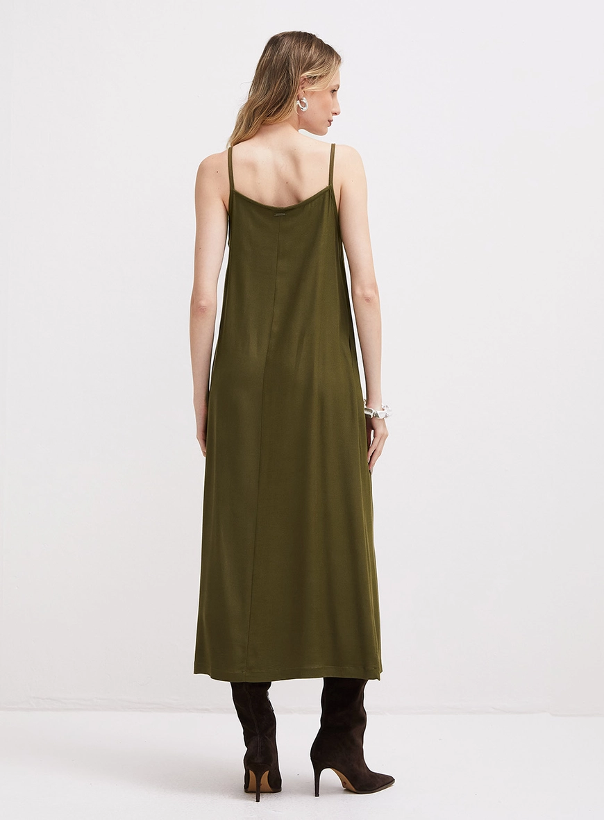 Vestido Midi Reto De Alças Verde