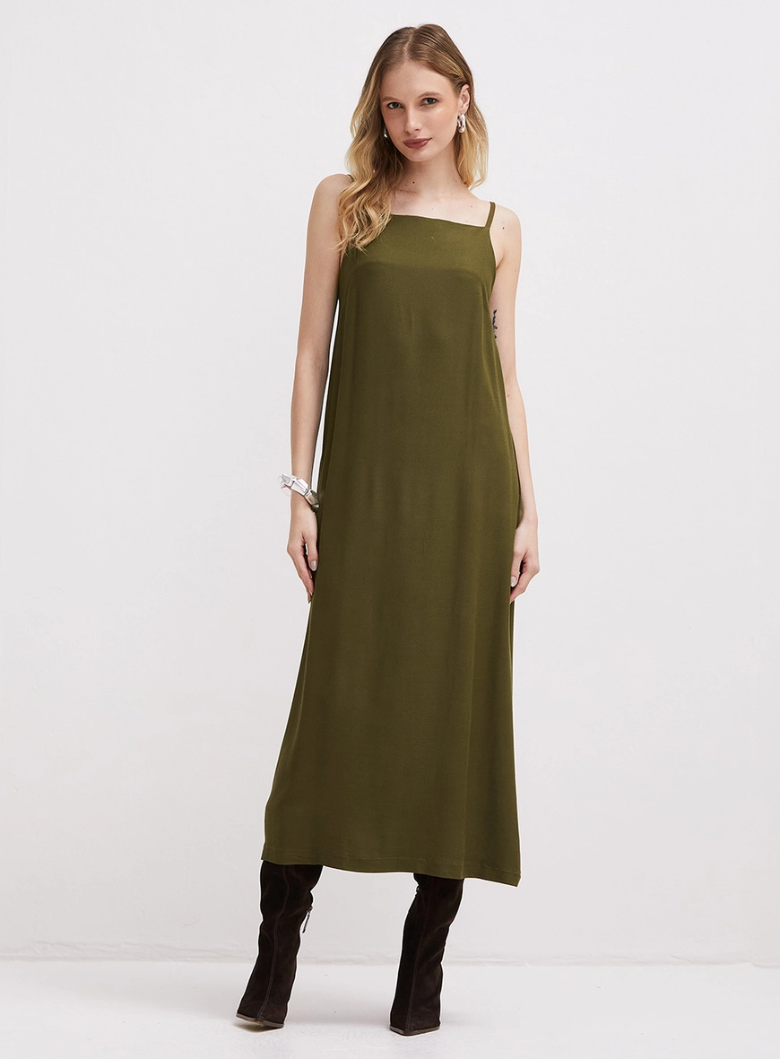 Vestido Midi Reto De Alças Verde