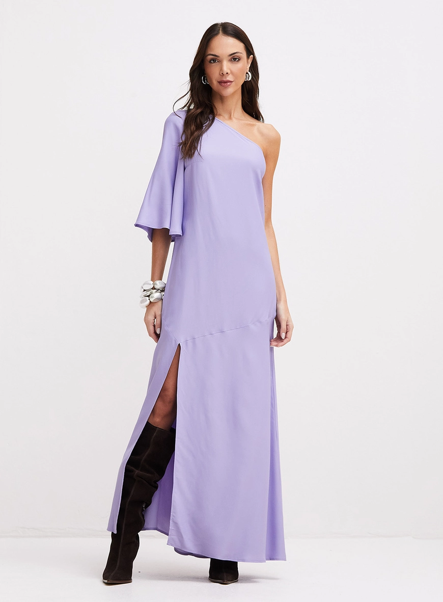 Vestido Longo De Uma Manga E Fenda Roxo
