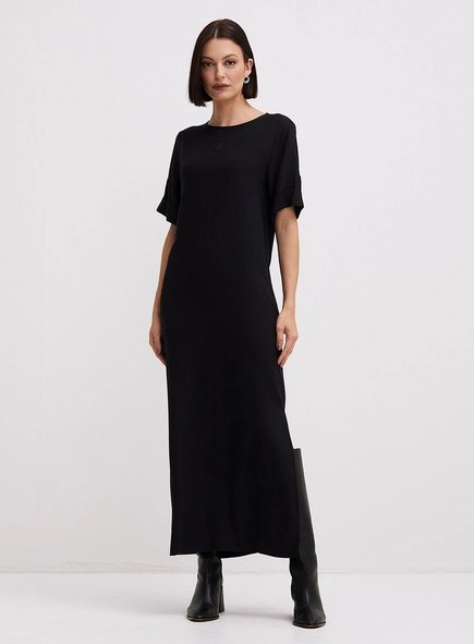 Vestido Midi Estilo T-shirt Com Fenda