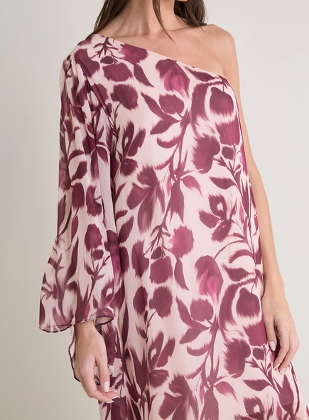 Vestido Curto Assimétrico Estampado