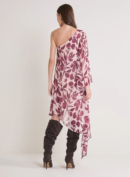 Vestido Curto Assimétrico Estampado