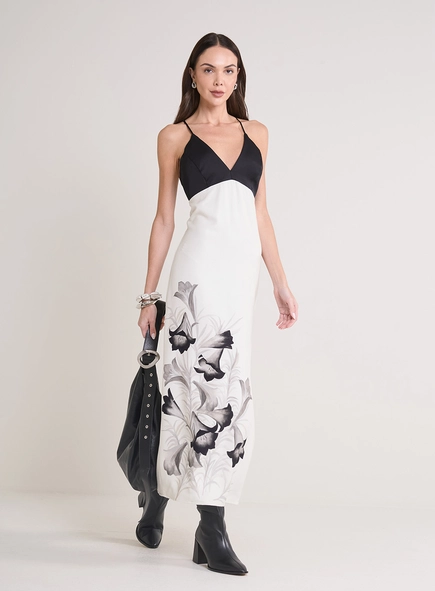 Vestido Longo Estampado Com Busto Estruturado