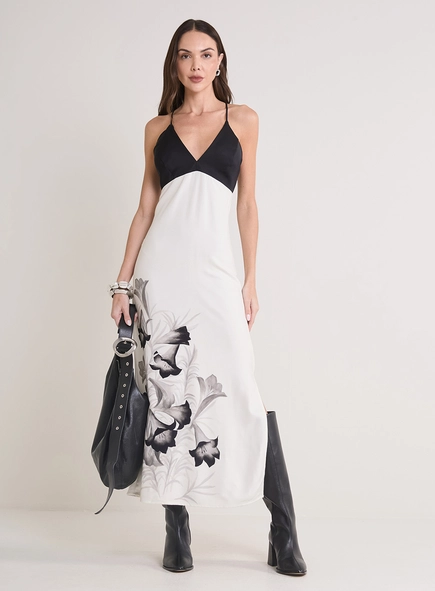 Vestido Longo Estampado Com Busto Estruturado
