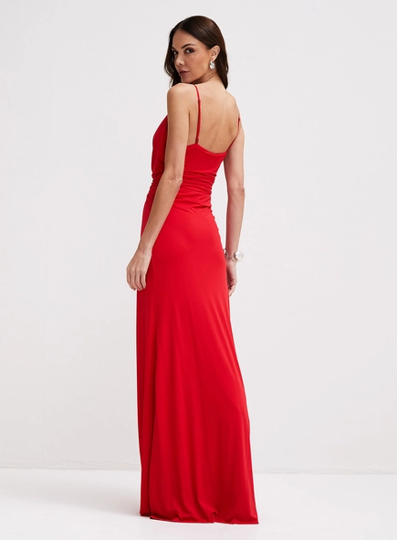 Vestido Longo Com Torção Decote V