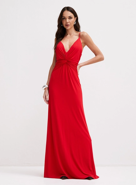 Vestido Longo Com Torção Decote V
