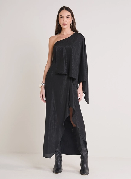 Vestido Midi Manga Única Assimétrica