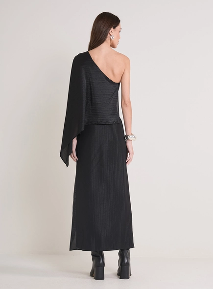 Vestido Midi Manga Única Assimétrica