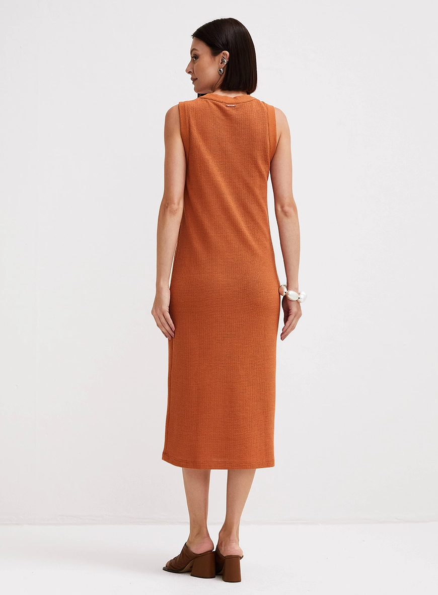 Vestido Midi Solto Básico Bege