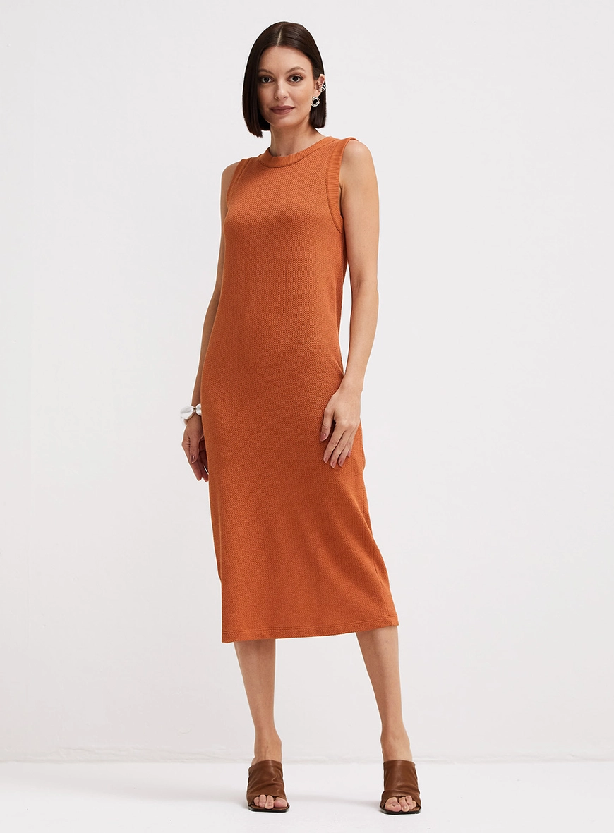 Vestido Midi Solto Básico Bege