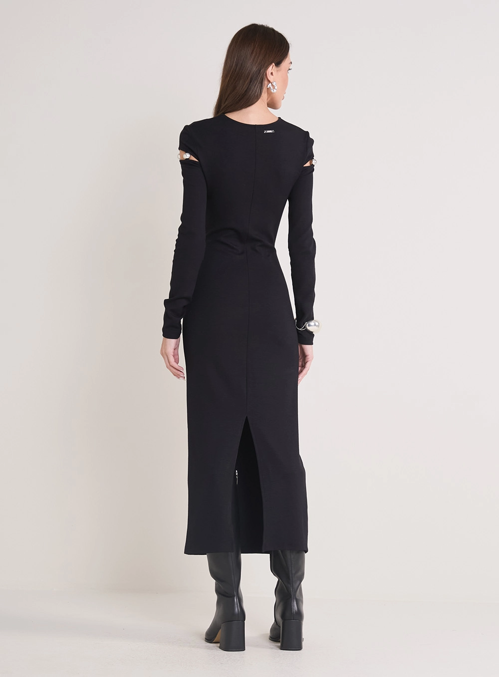 Vestido Midi Manga Longa Com Aberturas Preto 4