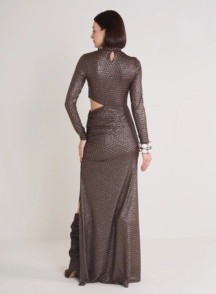 Vestido Longo Texturizado Com Detalhes