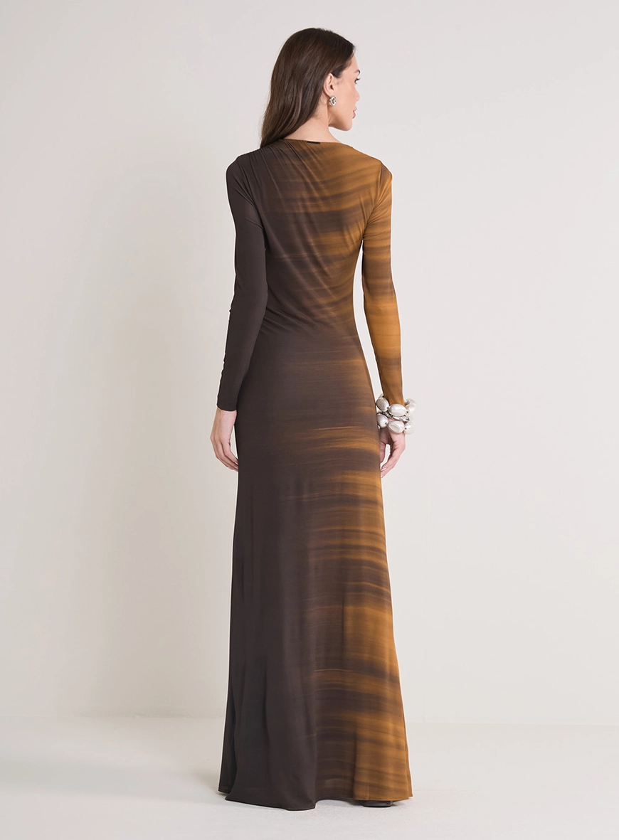 Vestido Longo Decote Assimétrico Golden Gradient Estampados
