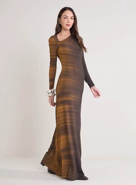 Vestido Longo Decote Assimétrico Golden Gradient