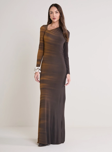 Vestido Longo Decote Assimétrico Golden Gradient