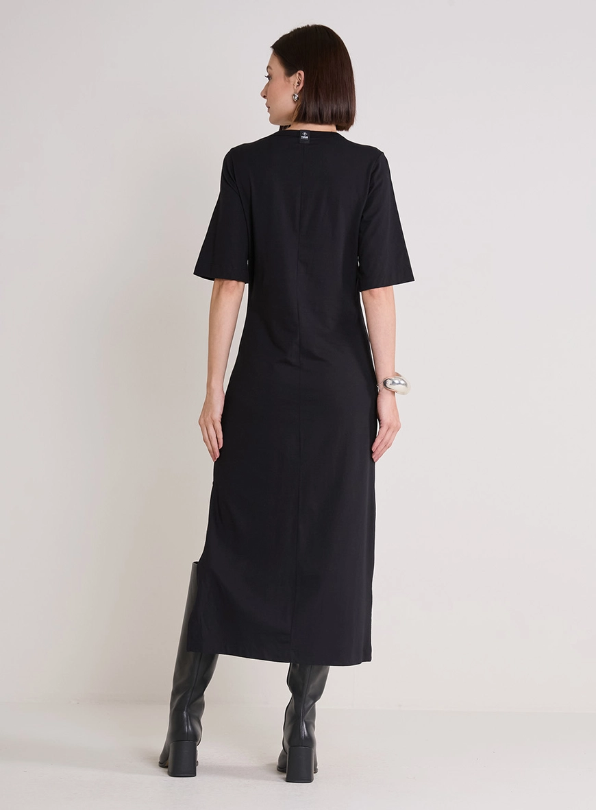 Vestido Midi Com Fenda Preto