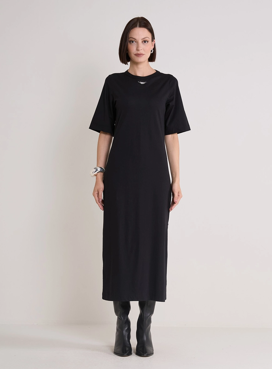 Vestido Midi Com Fenda Preto