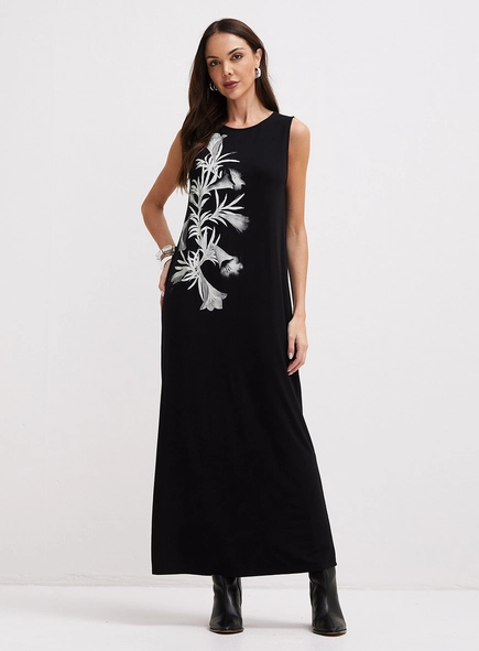 Vestido Longo Reto Com Estampa