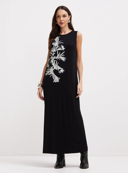 Vestido Longo Reto Com Estampa
