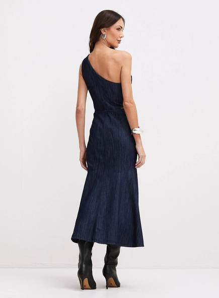 Vestido Jeans Midi Alça Única