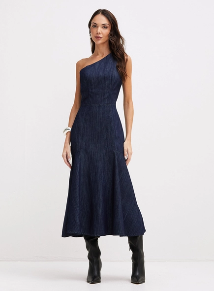 Vestido Jeans Midi Alça Única