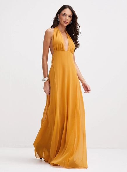 Vestido Longo Frente Única Com Amarração