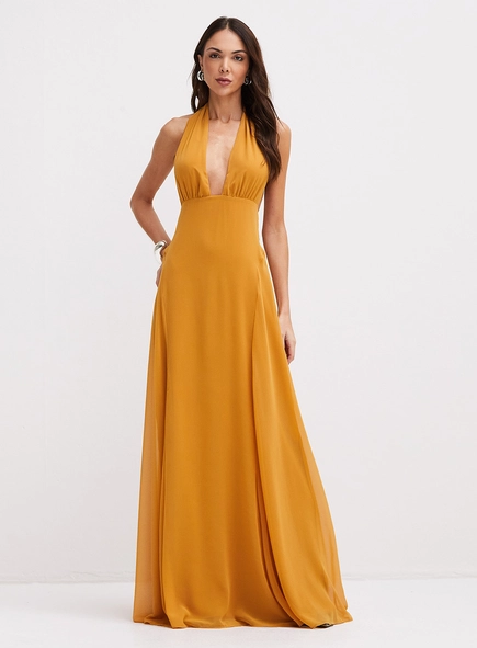 Vestido Longo Frente Única Com Amarração