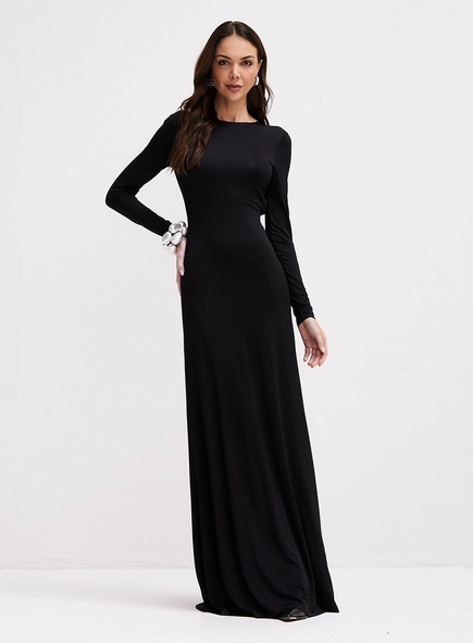 Vestido Longo De Manga Longa Com Costas Nuas