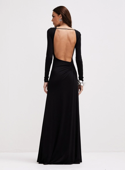 Vestido Longo De Manga Longa Com Costas Nuas