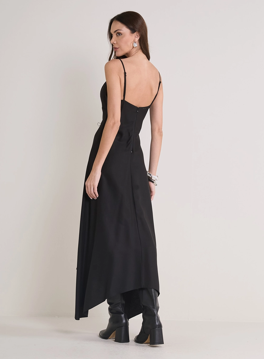 Vestido Maxi Midi Com Decote Duplo E Estruturado Preto