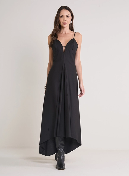 Vestido Maxi Midi Com Decote Duplo E Estruturado
