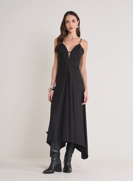 Vestido Maxi Midi Com Decote Duplo E Estruturado