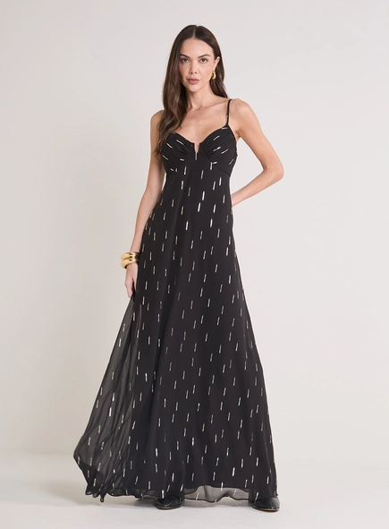 Vestido Longo Transparência Brilho