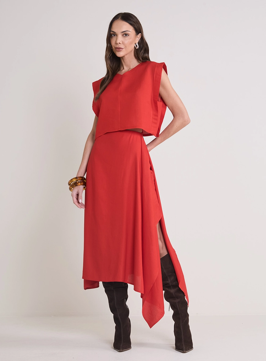 Top Solto Com Ombro Marcado Vermelho